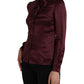 Dolce & Gabbana Maroon Ascot Collar Long Sleeve Top Blouse