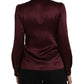 Dolce & Gabbana Maroon Ascot Collar Long Sleeve Top Blouse