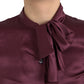 Dolce & Gabbana Maroon Ascot Collar Long Sleeve Top Blouse