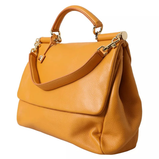 Dolce & Gabbana Yellow Leather SICILY Shoulder Handbag