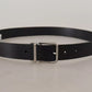 Dolce & Gabbana Black Calf Leather Logo Engraved Metal Buckle Belt