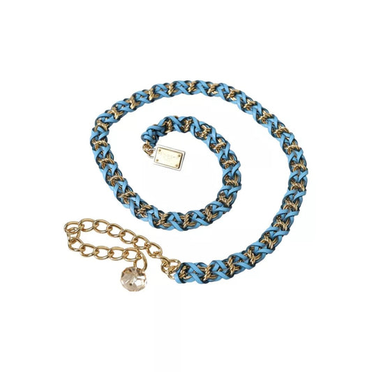 Dolce & Gabbana Blue Braided Gold Brass Chain Waist Belt