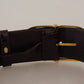 Dolce & Gabbana Brown Crocodile Pattern Leather Gold Oval Buckle Belt