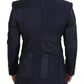 Dolce & Gabbana Blue Wool Patchwork Double Breasted Blazer