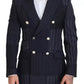 Dolce & Gabbana Blue Wool Patchwork Double Breasted Blazer