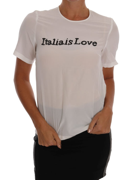 Dolce & Gabbana White Silk ITALIA IS LOVE Sequin Shirt