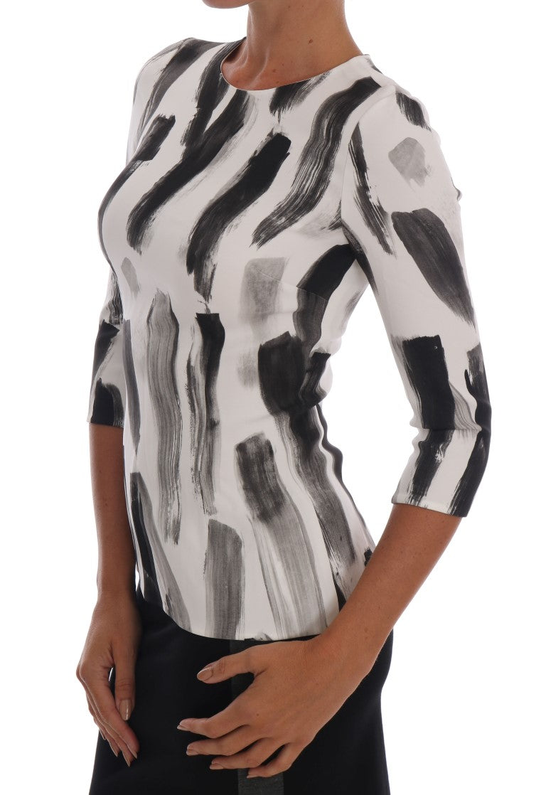 Dolce & Gabbana White Black Striped Printed Blouse Top