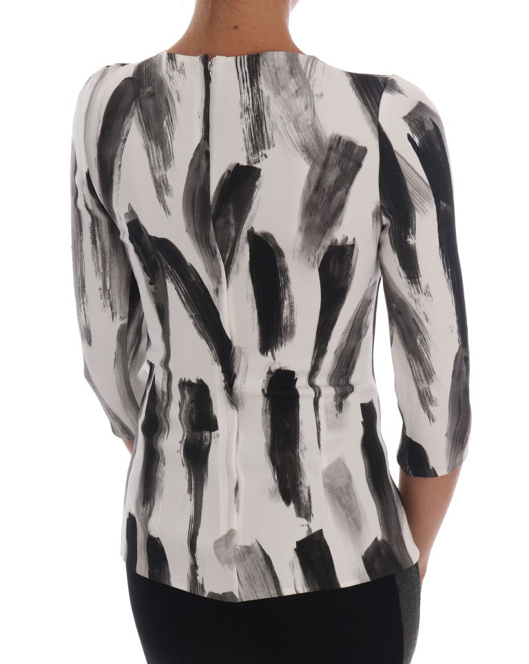 Dolce & Gabbana White Black Striped Printed Blouse Top