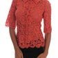 Dolce & Gabbana Orange Crystal Buttons Floral Lace Blouse