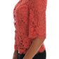 Dolce & Gabbana Orange Crystal Buttons Floral Lace Blouse