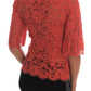 Dolce & Gabbana Orange Crystal Buttons Floral Lace Blouse