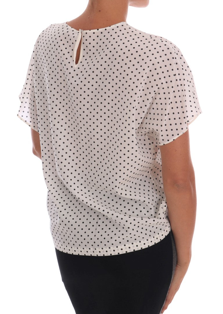 Dolce & Gabbana White Polka Dotted Silk T-shirt Top