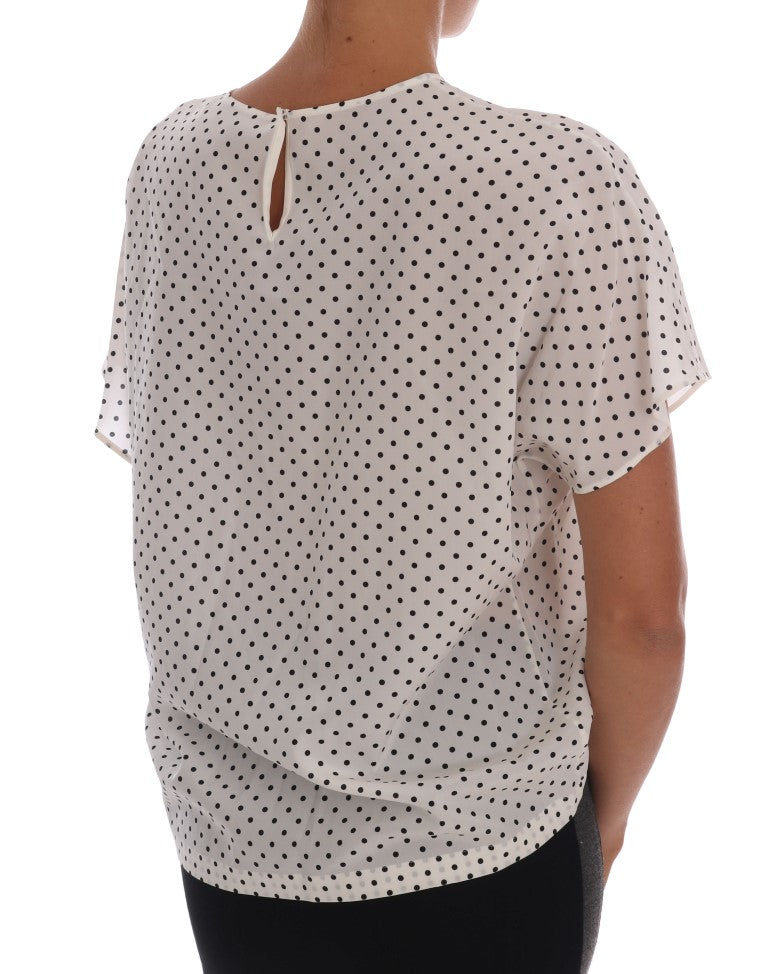 Dolce & Gabbana White Polka Dotted Silk T-shirt Top