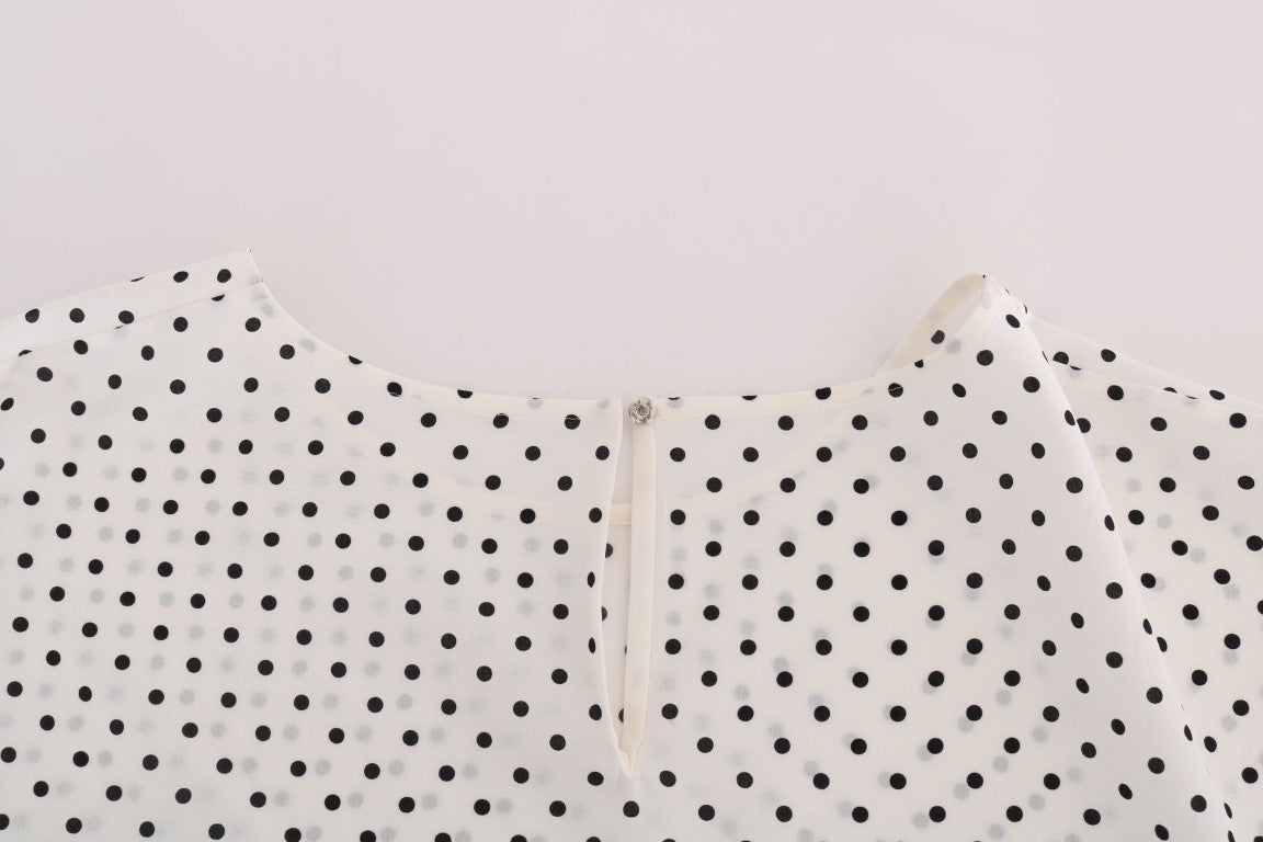 Dolce & Gabbana White Polka Dotted Silk T-shirt Top