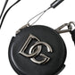 Dolce & Gabbana Black Round Leather DG Logo Coin Purse Lanyard Wallet