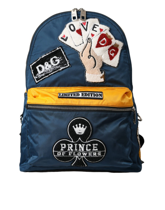 Dolce & Gabbana Blue Yellow Nylon Prince Of Heart Backpack Bag