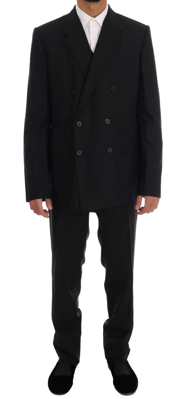 Dolce & Gabbana Black Wool Double Breasted Slim Fit Suit