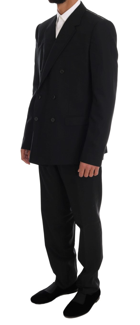 Dolce & Gabbana Black Wool Double Breasted Slim Fit Suit