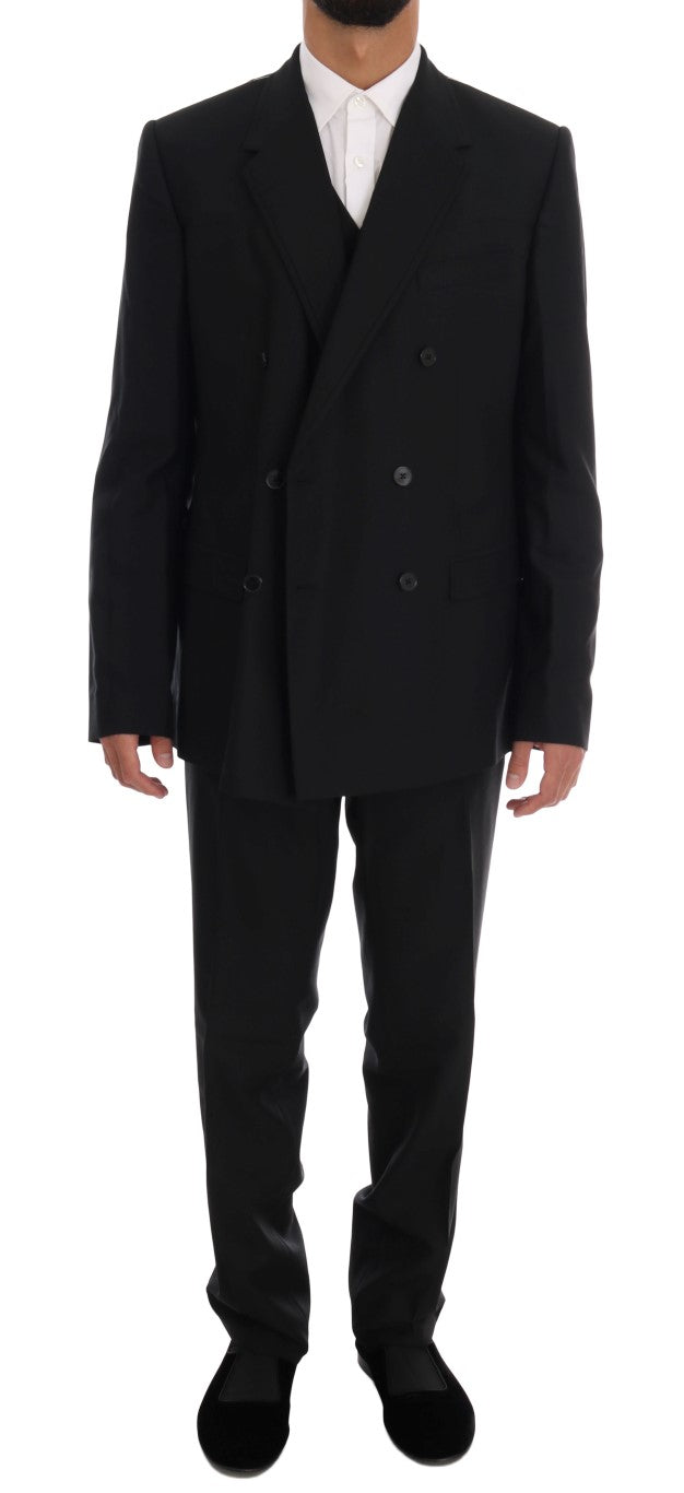 Dolce & Gabbana Black Wool Double Breasted Slim Fit Suit