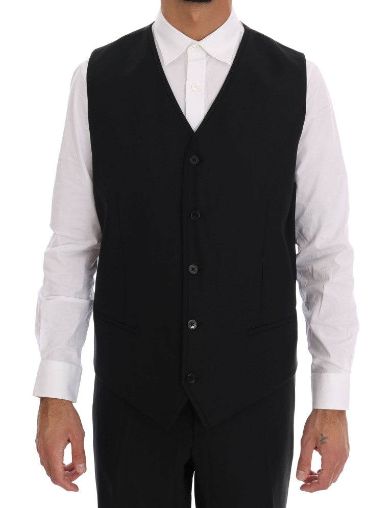 Dolce & Gabbana Black Wool Double Breasted Slim Fit Suit