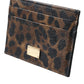 Dolce & Gabbana Brown Leather Leopard Logo Plaque Women Cardholder Wallet