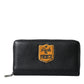 Dolce & Gabbana Black Leather Logo Patch Zip Around Continental Wallet