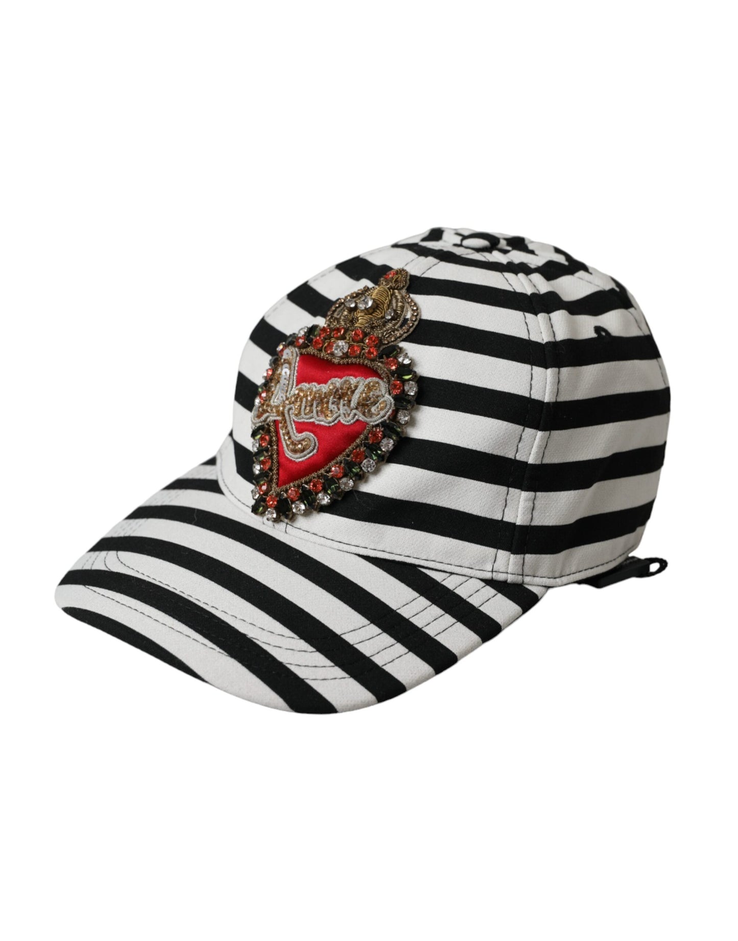 Dolce & Gabbana Black White Stripe Amore Heart Applique Baseball Hat