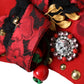 Dolce & Gabbana Red Crystal Gold Roses Brooch Embellished Hat