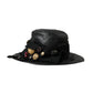 Dolce & Gabbana Black Leather DG Coin Crystal Wide Brim Hat