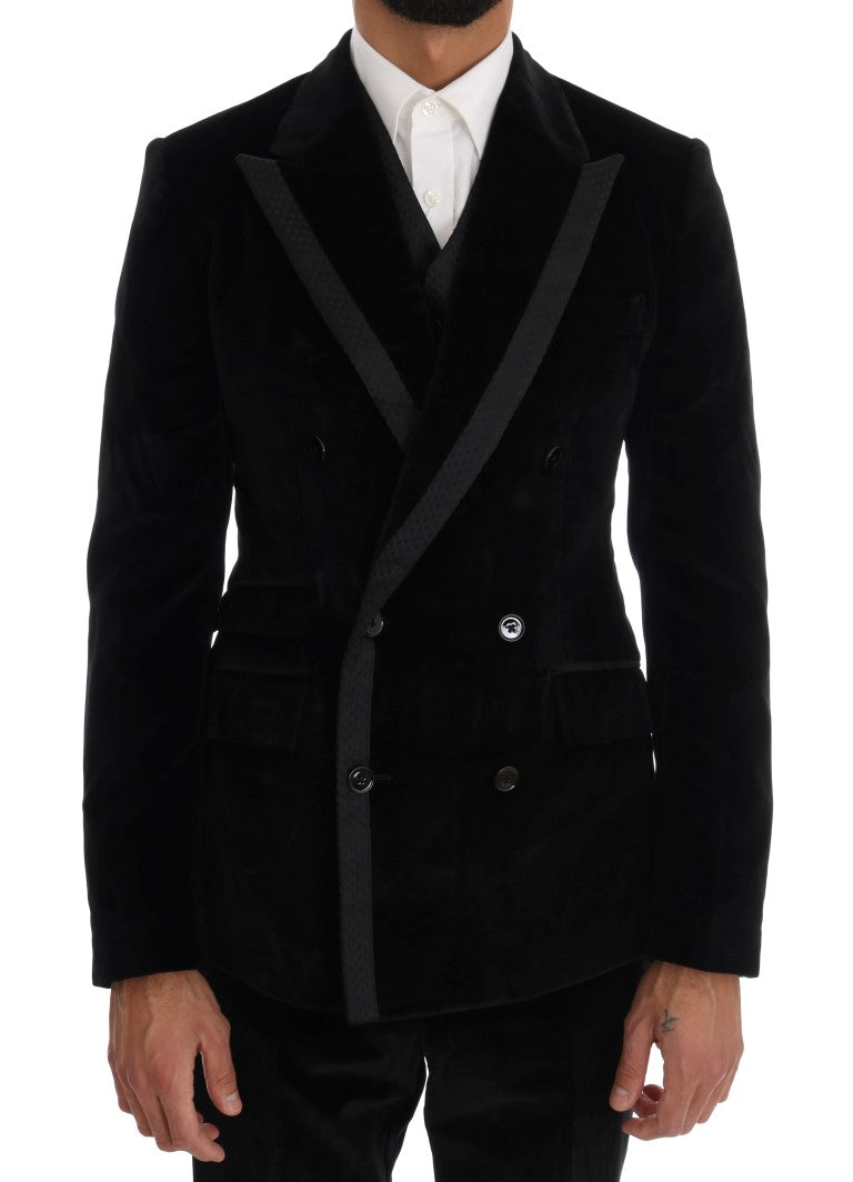 Dolce & Gabbana Black Velvet Slim Double Breasted Suit