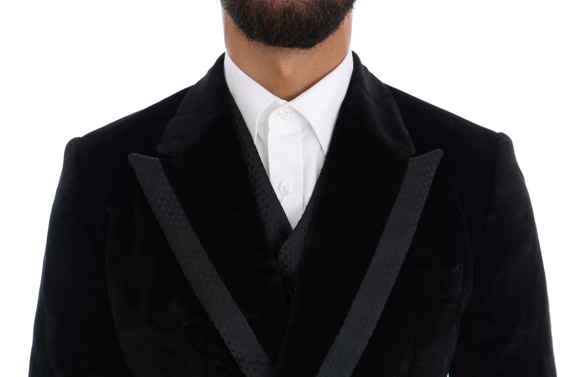 Dolce & Gabbana Black Velvet Slim Double Breasted Suit