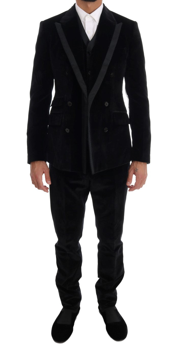 Dolce & Gabbana Black Velvet Slim Double Breasted Suit