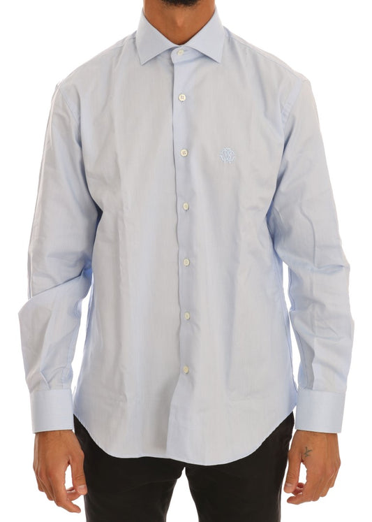 Cavalli Light Blue Cotton Slim Fit Dress Shirt