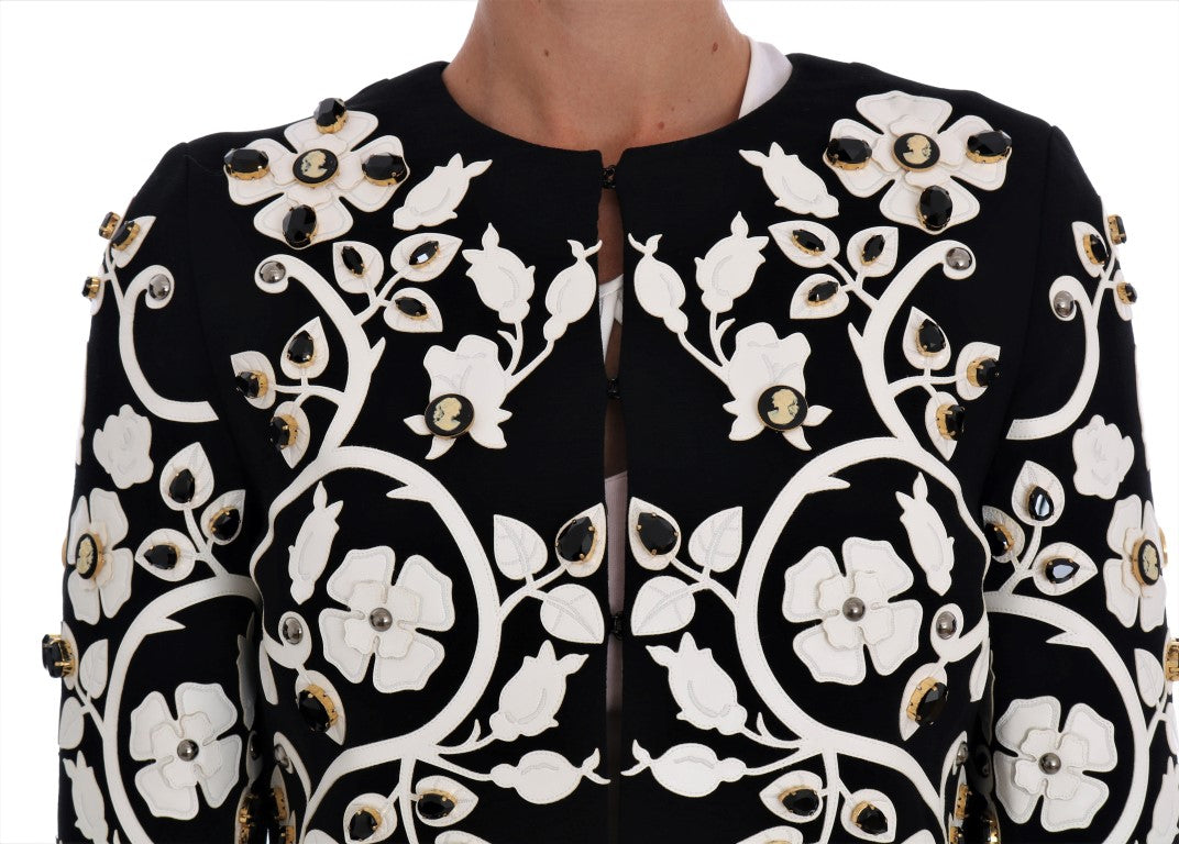 Dolce & Gabbana Black White Baroque Floral Crystal Jacket