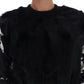 Dolce & Gabbana Black Fur Floral Brocade Zipper Sweater