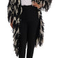 Dolce & Gabbana Black White Fringes Coat Wool Coat