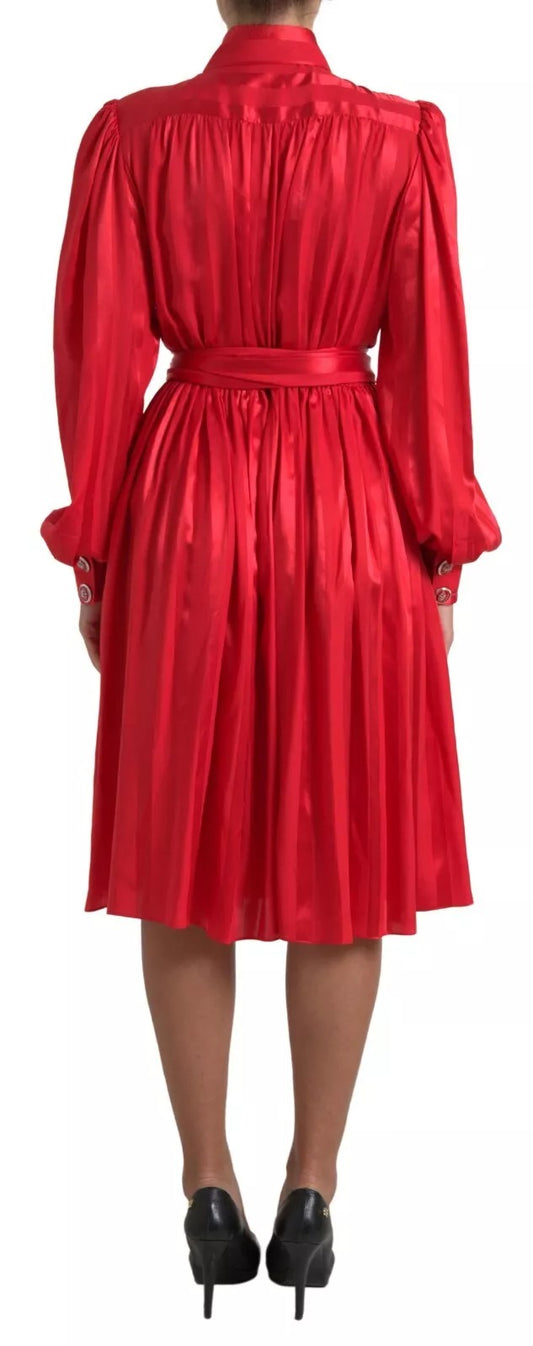 Dolce & Gabbana Elegant Red Button Silk Midi Dress