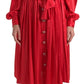 Dolce & Gabbana Elegant Red Button Silk Midi Dress