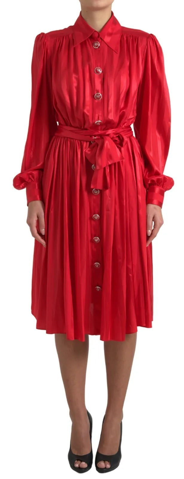 Dolce & Gabbana Elegant Red Button Silk Midi Dress