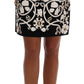 Dolce & Gabbana Black White Baroque Floral Crystal Pencil Skirt