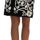 Dolce & Gabbana Black White Baroque Floral Crystal Pencil Skirt