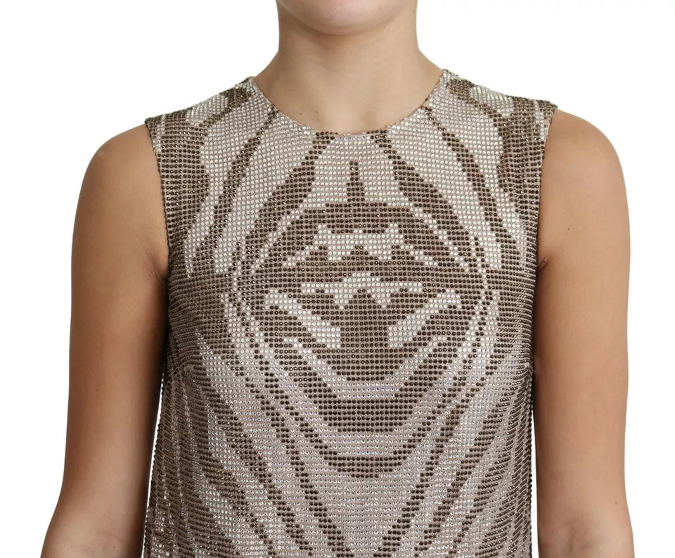 Dolce & Gabbana Brown Silver Crystal Zebra Pattern Sleeveless Dress