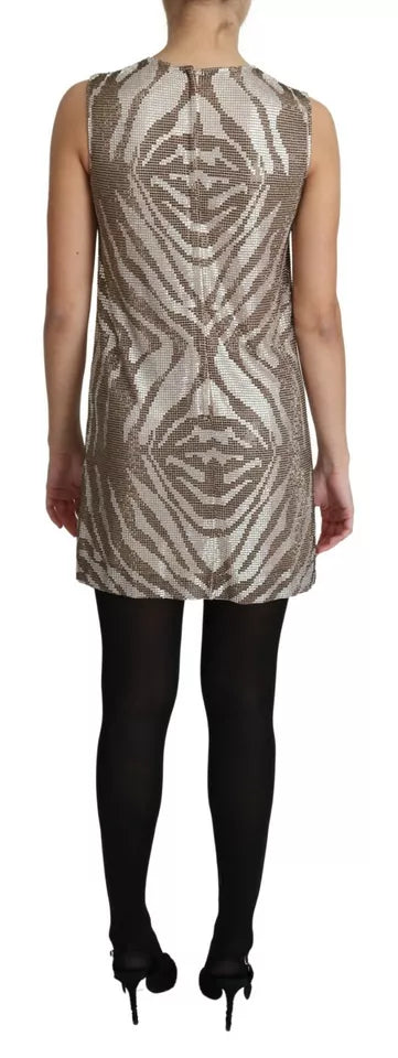 Dolce & Gabbana Brown Silver Crystal Zebra Pattern Sleeveless Dress