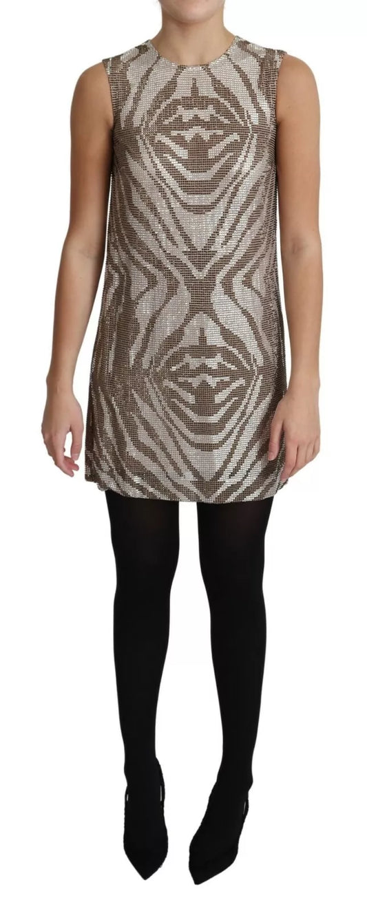 Dolce & Gabbana Brown Silver Crystal Zebra Pattern Sleeveless Dress