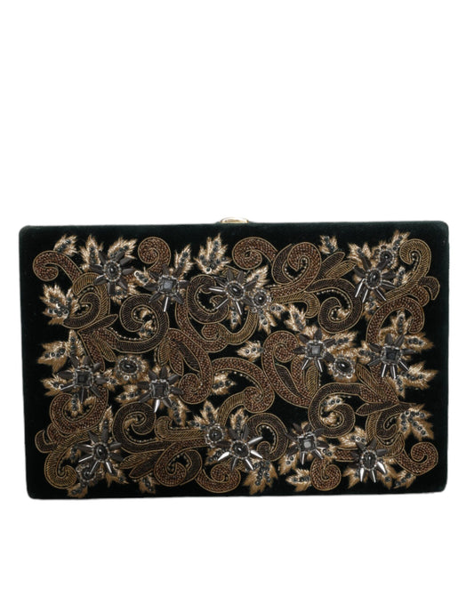 Dolce & Gabbana Black Velvet Gold Frame Clutch Bag