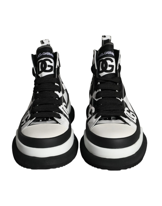 Dolce & Gabbana Black White Checkered High Top Sneakers Shoes