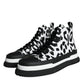 Dolce & Gabbana Black White Leopard High Top Sneaker Shoes