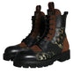 Dolce & Gabbana Brown Suede Camouflage Leather Combat Boots Shoes