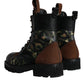 Dolce & Gabbana Brown Suede Camouflage Leather Combat Boots Shoes