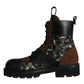 Dolce & Gabbana Brown Suede Camouflage Leather Combat Boots Shoes